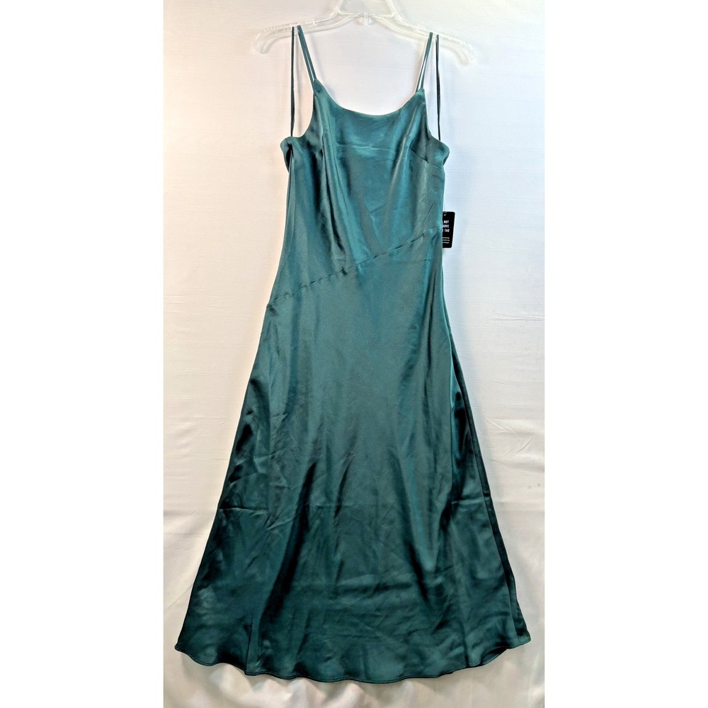 Express Women's Slip Dress Green‎ Jewel tone Satin Midi Spaghetti Strap NwT XS